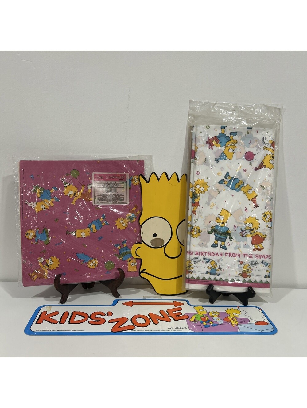 Vintage The Simpsons Birthday Party Lot Tablecloth&Wrapping Paper New